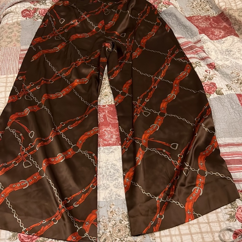 Banana Republic 100% silk high waist wide leg equestrian print belay pants